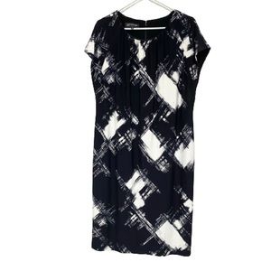 Jones New York Women's Dress Lined Black and White Print Midi Dress Size 16